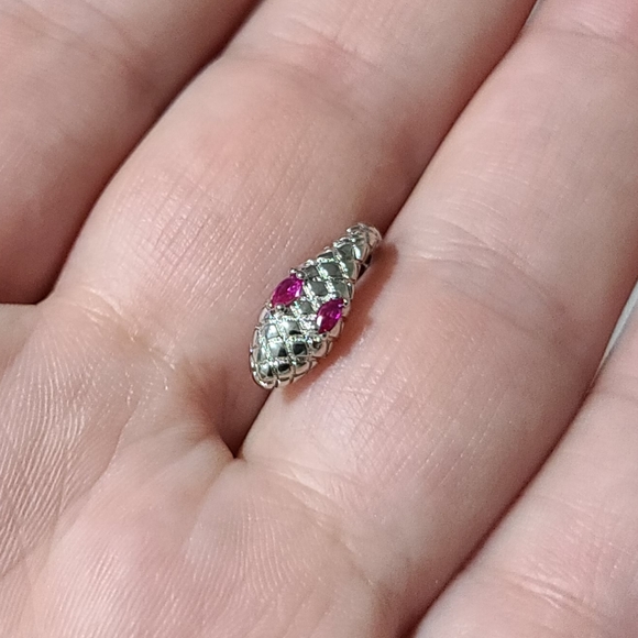 🐍Serpent Snake Hoop Stacking 925 Sterling Silver Pink Zircon Eyes - Picture 9 of 12